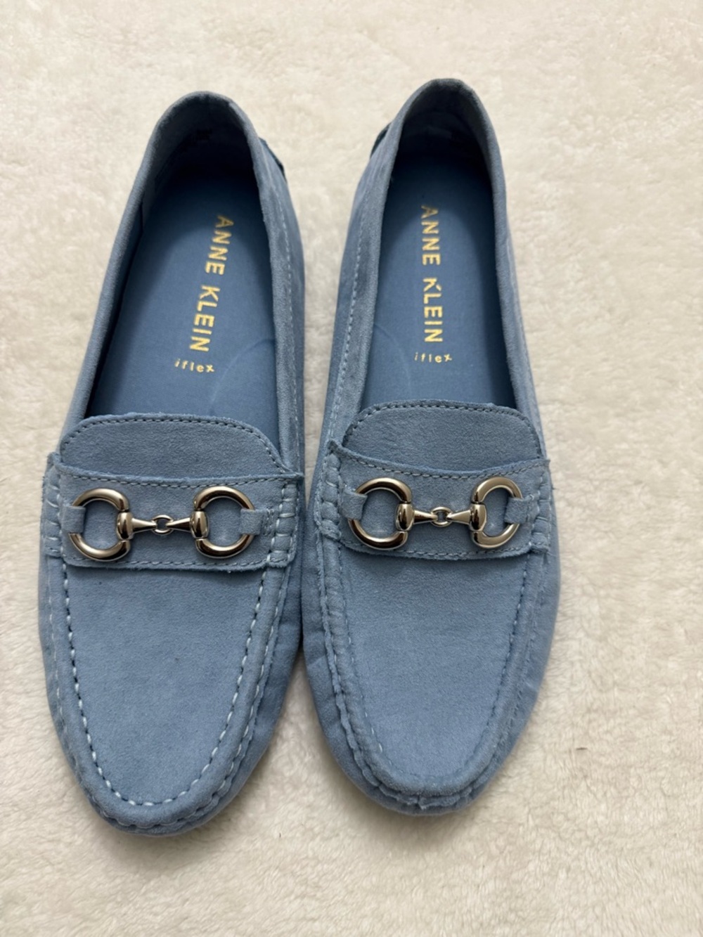 Anne Klein Powder Blue Suede Bit Loafers